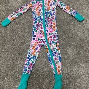Little Sleepies Floral Footed One-Piece with Teal Trim